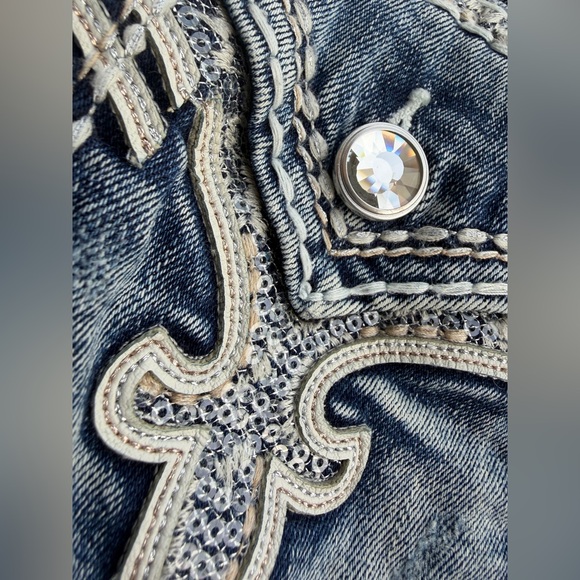 Rock Revival Jeans Women Size 27 Sequins Distressed Rhinestone Thick Stitch blue - Picture 2 of 10